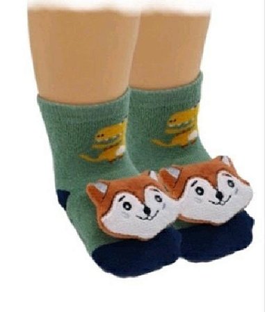 KIT 3 PARES MEIAS BEBÊ ALGODÃO 3D COM CHOCALHO MENINO