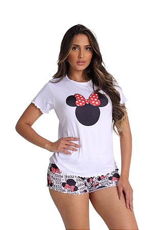 PIJAMA BABY DOLL MANGA CURTA SUEDE PREMIUM PERSONAGENS SORTIDOS