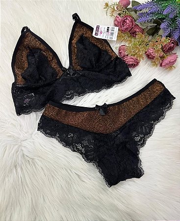 CONJUNTO SEM BOJO LOUXEX BRILHO CALCINHA FIO COM DETALHES RENDA