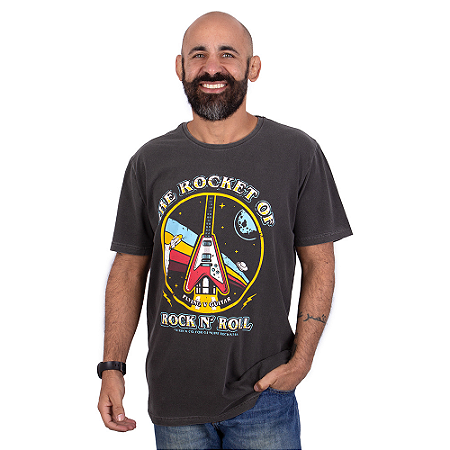 Camiseta Estonada Guitarra Rocket Flying V Preta.