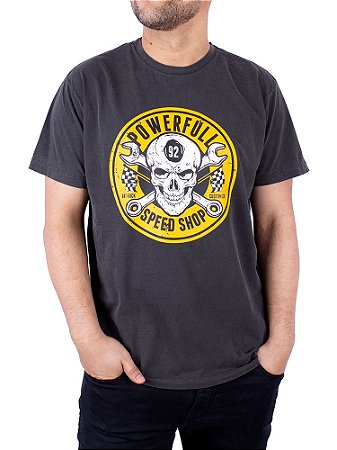 Camiseta Estonada Caveira Speed Shop Preta.