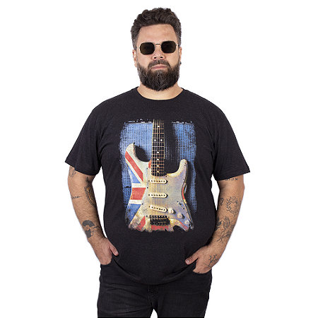Camiseta Plus Size Guitarra UK Preto Jaguar.