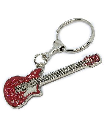 Chaveiro Metal Guitarra Com Brilho Vermelha