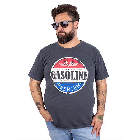 Camiseta Plus Size Estonada Gasoline Azul.