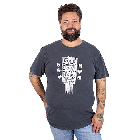 Camiseta Plus Size Estonada Guitarra Rock Fest Azul.