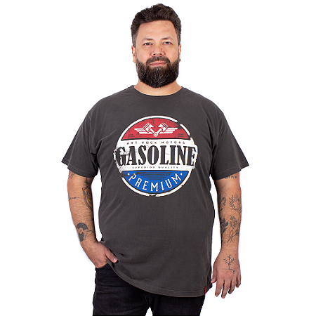 Camiseta Plus Size Estonada Gasoline Preta.