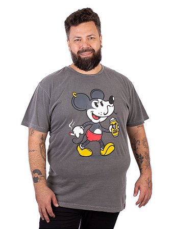 Camiseta Plus Size Estonada Cerveja Mouse Beer Cinza.