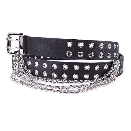 Cinto Ilhós Duplo Com Corrente Preto
