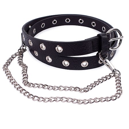 Cinto Ilhós Largo Com Corrente Preto