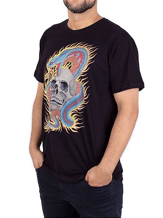 Camiseta Christian Arae Skull e Naja - Preta.