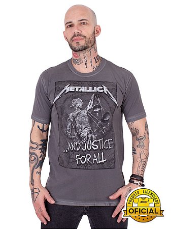Camiseta Metallica Justice For All Estonada Cinza Oficial