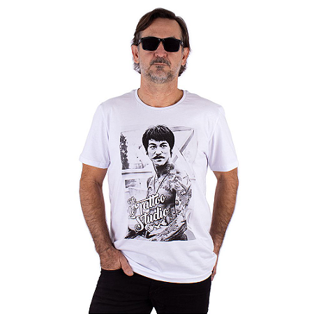 Camiseta Bruce Lee Tattoo Branca.