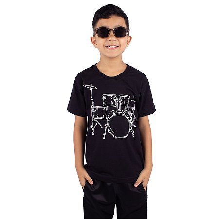 Camiseta Juvenil Bateria Line Drum Preta