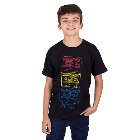 Camiseta Juvenil Fita k7 Color Tape Preta