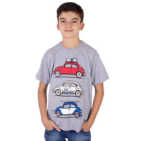 Camiseta Juvenil Fusca Trip Cinza Mescla