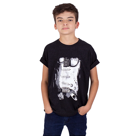 Camiseta Juvenil Guitarra Fender Preta Jaguar