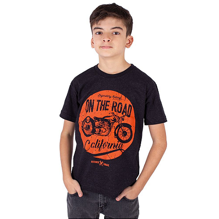 Camiseta Juvenil Moto On The Road Preta Jaguar
