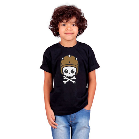 Camiseta Infantil Caveira Motoqueira Preta