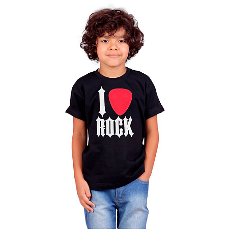 Camiseta Infantil I Love Rock Preta