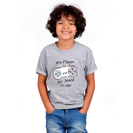 Camiseta Infantil Novo Jogador Cinza Mescla.