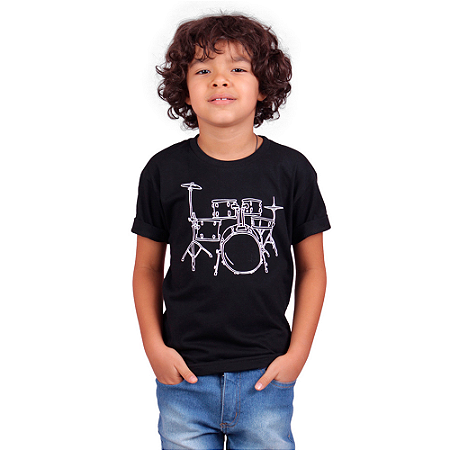 Camiseta Infantil Bateria Line Drum Preta