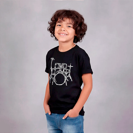 Camiseta Infantil Bateria Line Drum Preta