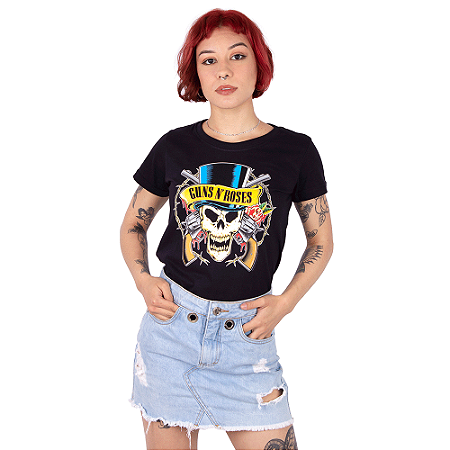 Camiseta Feminina Guns N' Roses Top Hat Preta Oficial