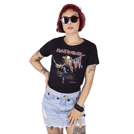 Camiseta Feminina Iron Maiden The Trooper Preta Oficial