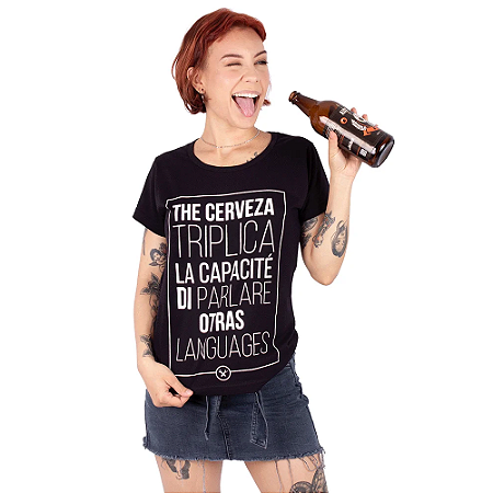 Camiseta Feminina Cerveja Poliglota Preta