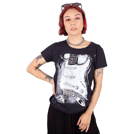 Camiseta Feminina Guitarra Fender Preto Jaguar