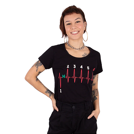 Camiseta Feminina Moto Marcha 6V Preta