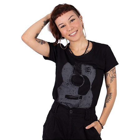 Camiseta Feminina Violão Preta