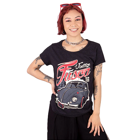 Camiseta Feminina Fusca Rat Preta Jaguar