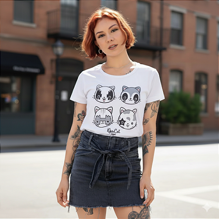 Camiseta Feminina Kiss Cat Branca