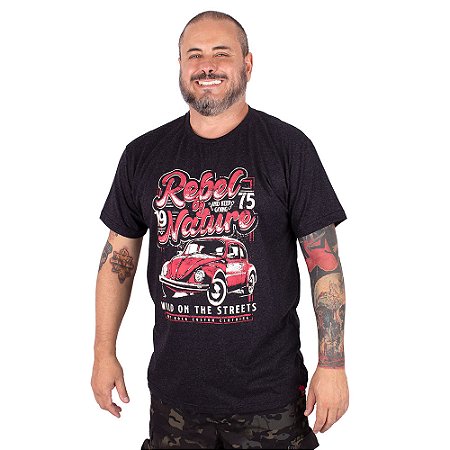 Camiseta Plus Size Fusca Rebel Preto Jaguar.