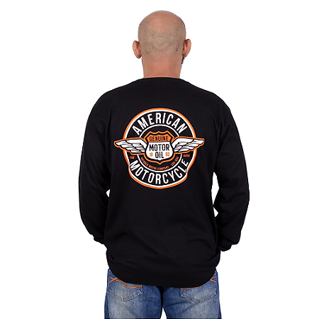 Camiseta Manga Longa Moto American Preta