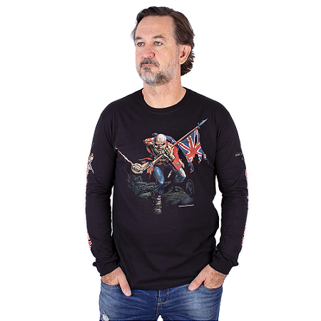 Camiseta Manga Longa Iron Maiden The Trooper Preta Oficial