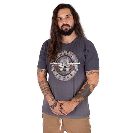 Camiseta Guns N' Roses Bullet Estonada Cinza Oficial