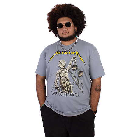 Camiseta Plus Size Metallica Justice For All Cinza Oficial