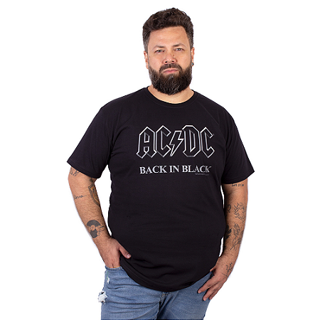 Camiseta Plus Size ACDC Back In Black Preta Oficial