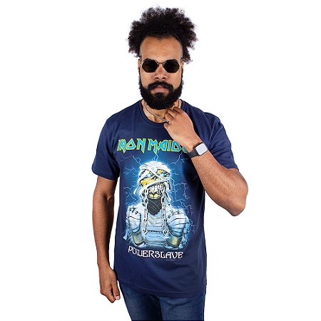 Camiseta Iron Maiden Power Slave Marinho Oficial