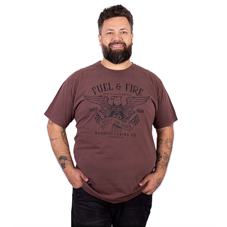 Camiseta Plus Size Estonada Fuel And Fire Marrom.