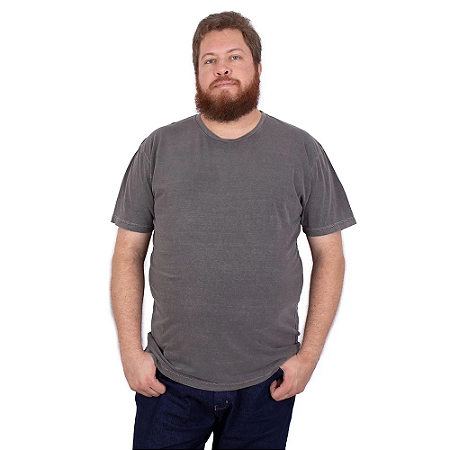 Camiseta Plus Size Básica Estonada Básica Cinza.