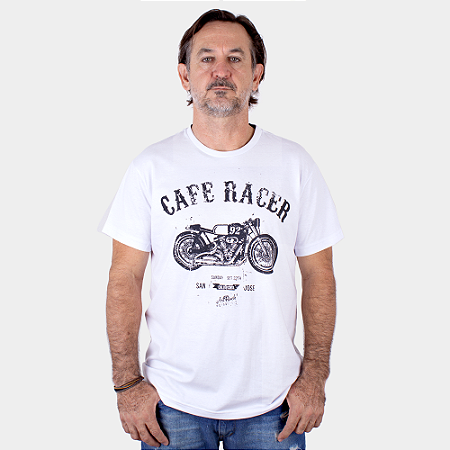 Camiseta Moto Cafe Racer Branca.