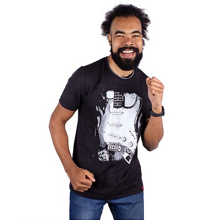 Camiseta Guitarra Fender Preto Jaguar.