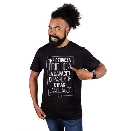 Camiseta Cerveja Poliglota Preta.