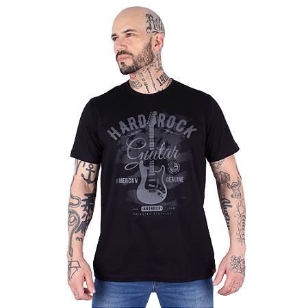 Camiseta Rock Hard Guitar Preta.