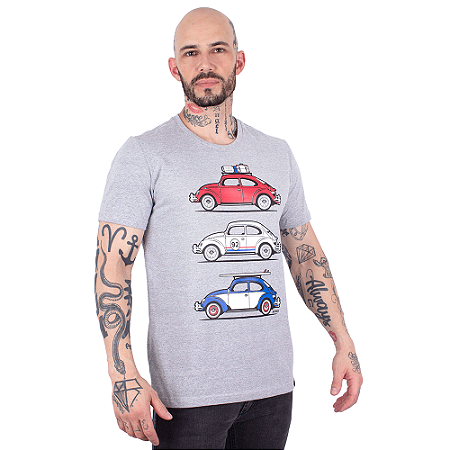 Camiseta Fusca Trip Cinza Mescla.