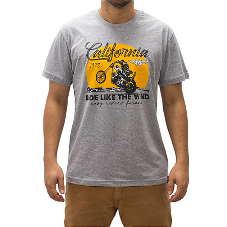 Camiseta Moto California Cinza Mescla.