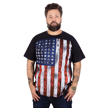 Camiseta Bandeira Estados Unidos Full Preta.